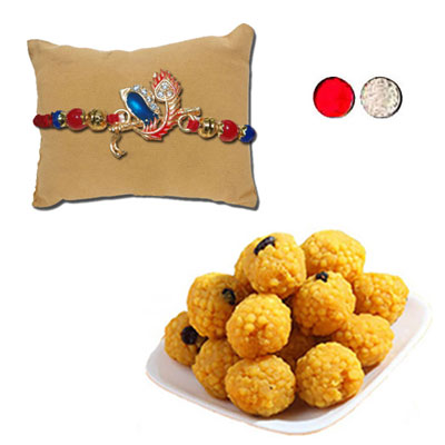 "AMERICAN DIAMOND (AD) RAKHI -AD 4090 A (Single Rakhi), 500gms of Laddu - Click here to View more details about this Product